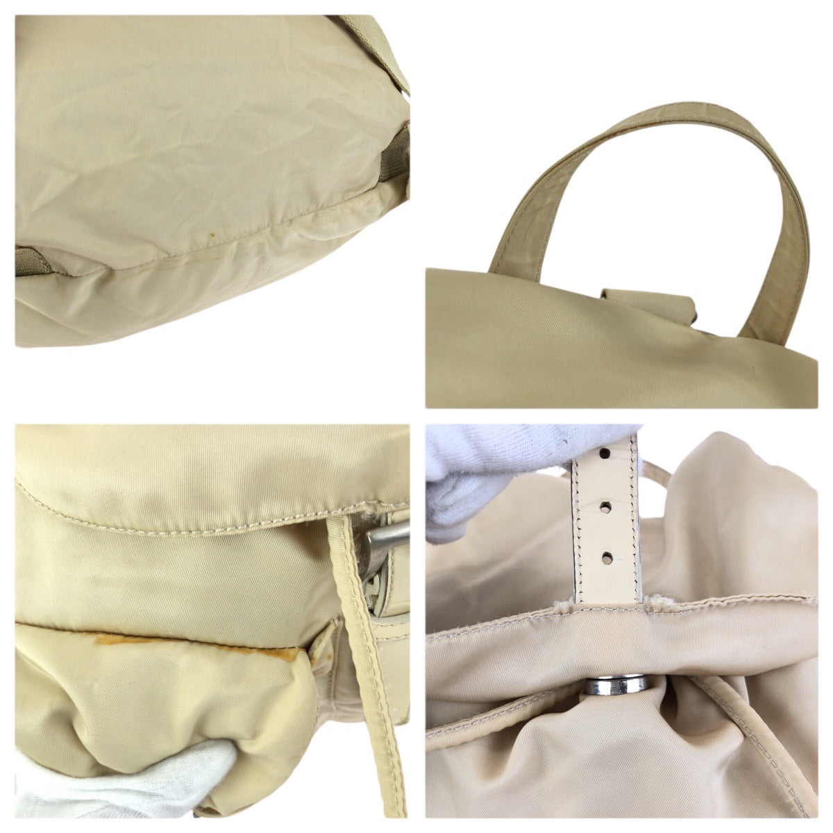 23458
PRADA プラダ テスート 三角ロゴプレート ベージュ アイボリー シルバー金具 ナイロン / レザー リュック・デイパック バックパック レディース AB23