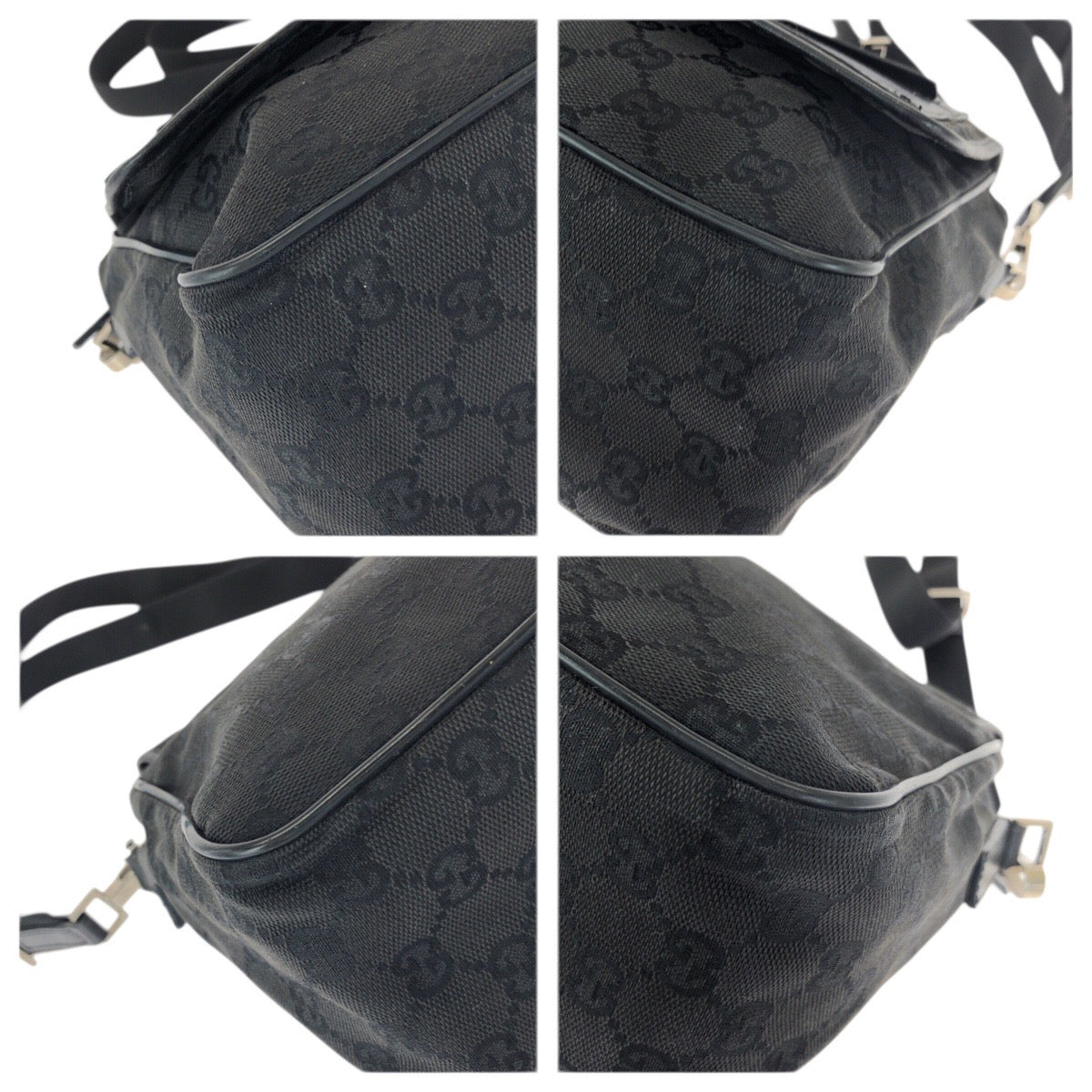 23460
GUCCI グッチ ブラック 黒 シルバー金具 GGキャンバス / レザー 28562 ショルダーバッグ メッセンジャーバッグ メンズ ABP38