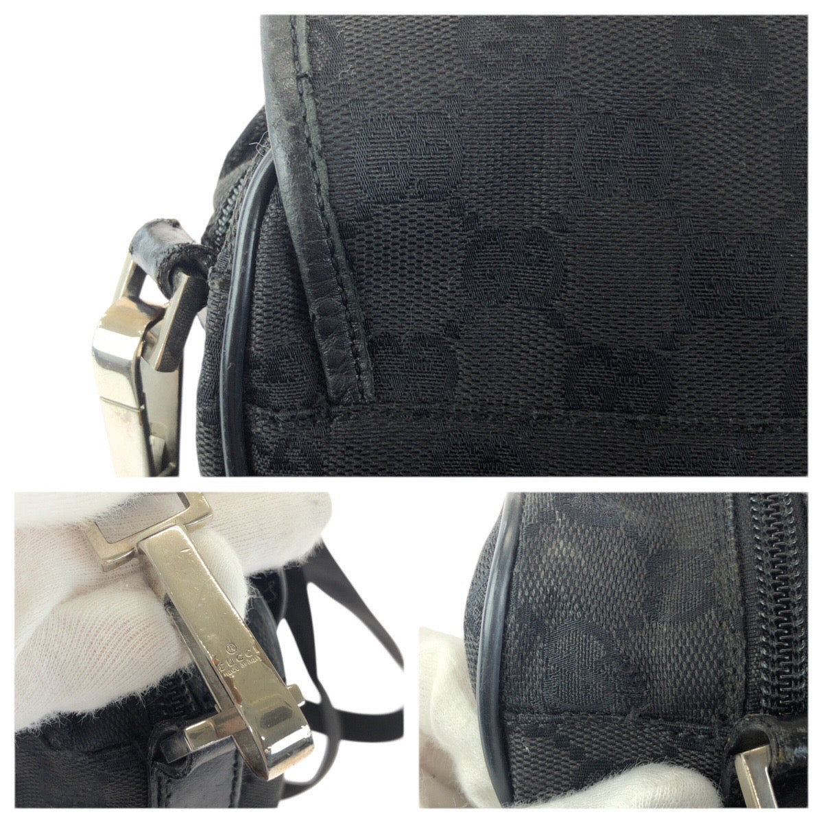 23460
GUCCI グッチ ブラック 黒 シルバー金具 GGキャンバス / レザー 28562 ショルダーバッグ メッセンジャーバッグ メンズ ABP38