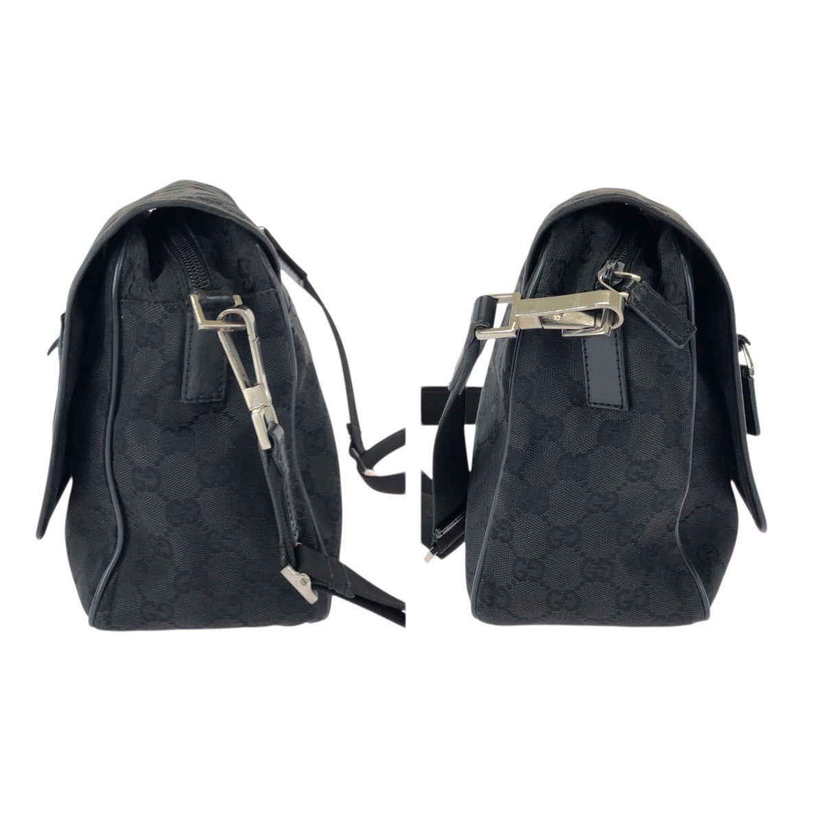 23460
GUCCI グッチ ブラック 黒 シルバー金具 GGキャンバス / レザー 28562 ショルダーバッグ メッセンジャーバッグ メンズ ABP38