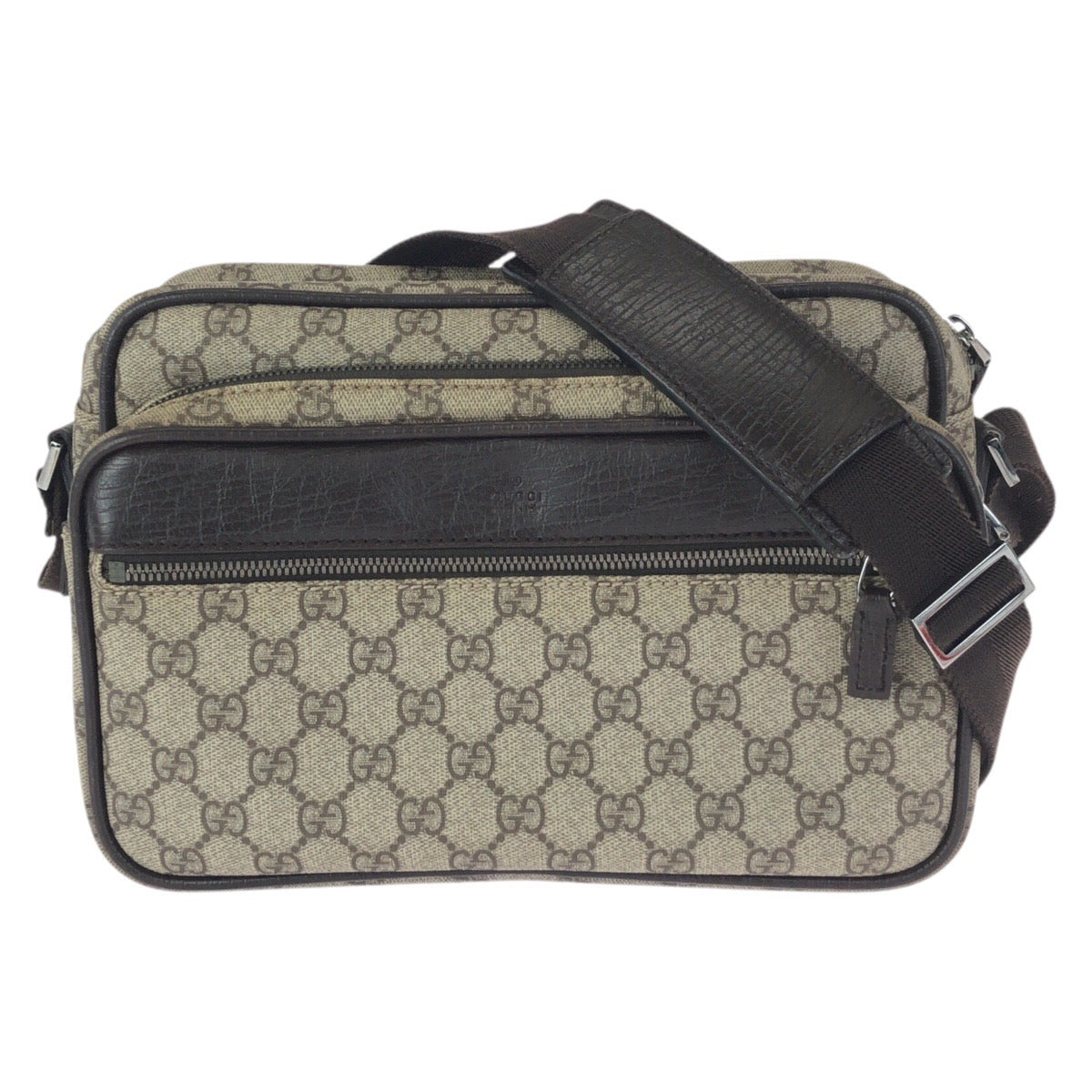 23464
GUCCI グッチ ベージュ ダークブラウン ガンメタ金具 GGスプリームキャンバス / レザー 114531 ショルダーバッグ メッセンジャーバッグ レディース ABP42