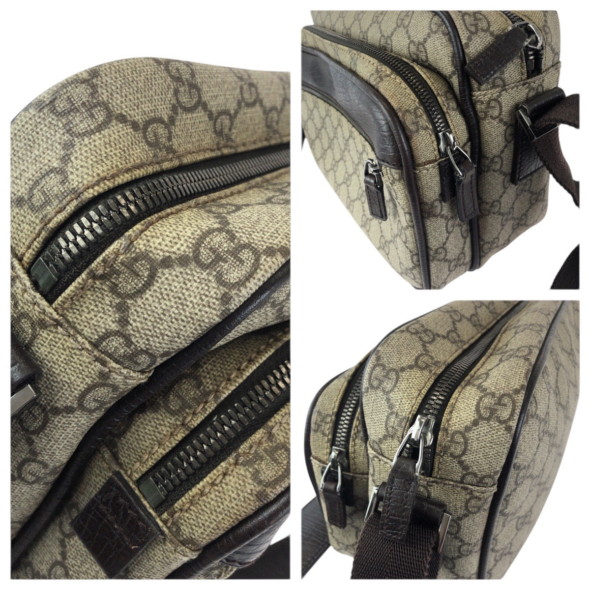 23464
GUCCI グッチ ベージュ ダークブラウン ガンメタ金具 GGスプリームキャンバス / レザー 114531 ショルダーバッグ メッセンジャーバッグ レディース ABP42