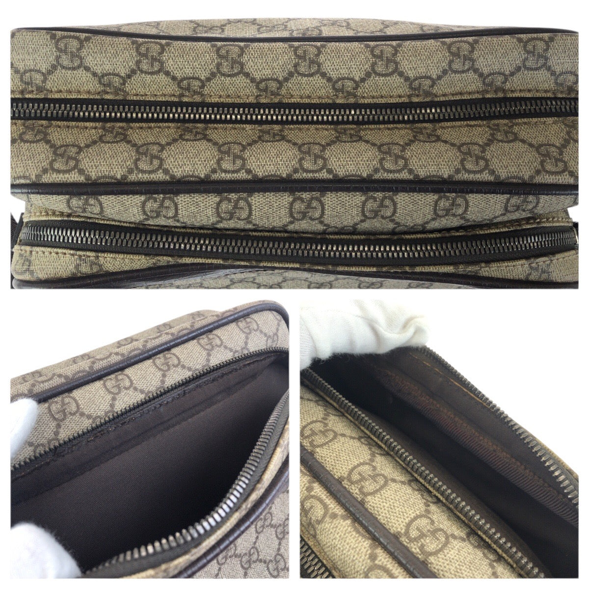 23464
GUCCI グッチ ベージュ ダークブラウン ガンメタ金具 GGスプリームキャンバス / レザー 114531 ショルダーバッグ メッセンジャーバッグ レディース ABP42