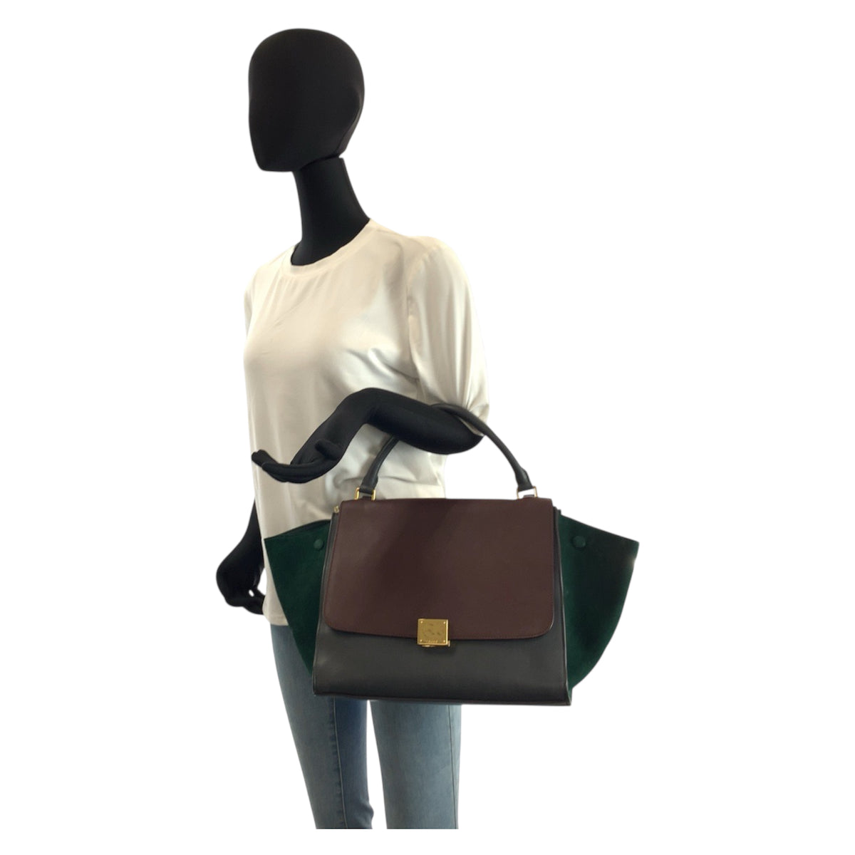 23465
CELINE セリーヌ トラペーズ バーガンディ グレー グリーン レザー / スウェード U-MP-0112 ハンドバッグ ショルダーバッグ 2way レディース ABP44