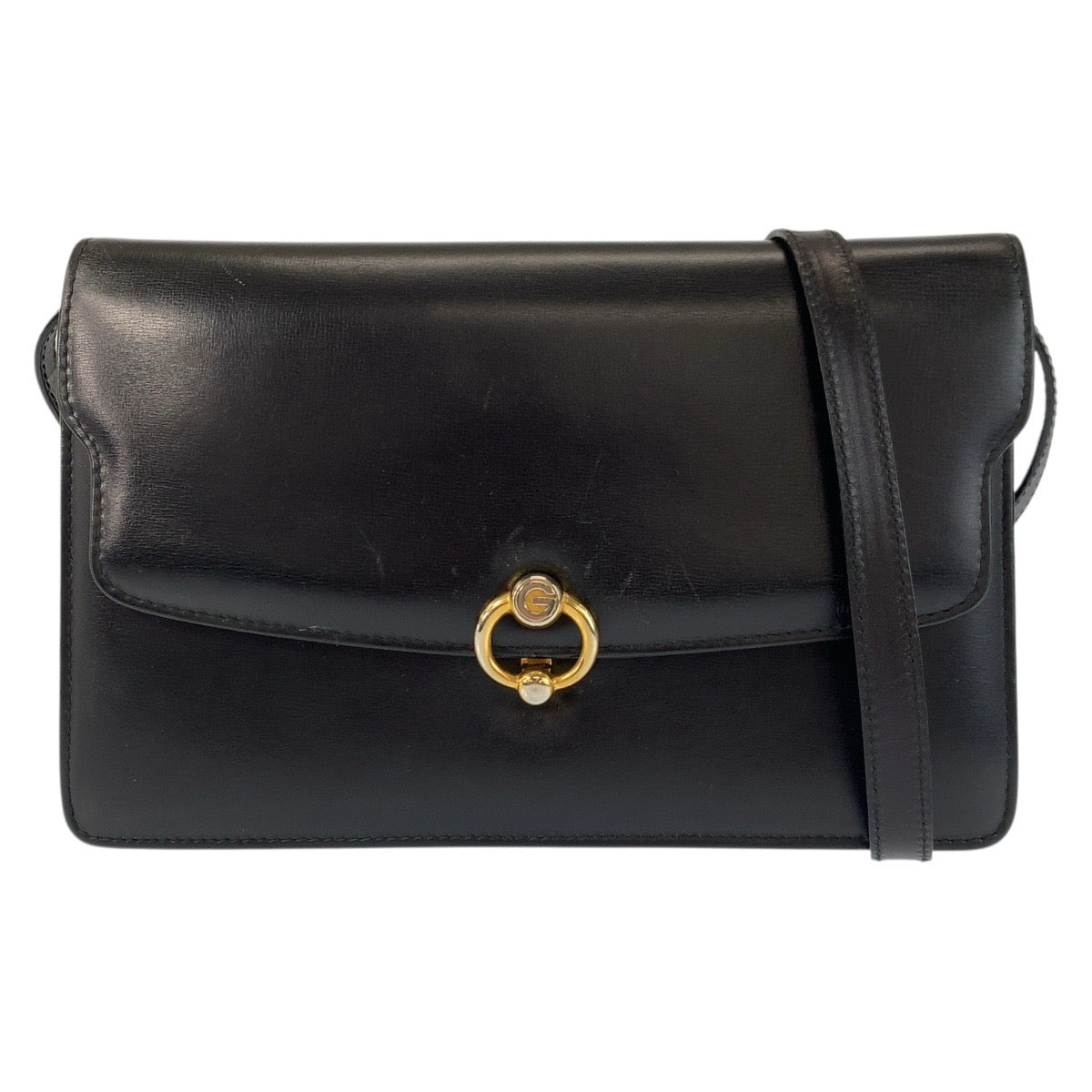 23466
GUCCI グッチ ヴィンテージ オールドグッチ ブラック 黒 ゴールド金具 レザー ショルダーバッグ ポシェット レディース AB21