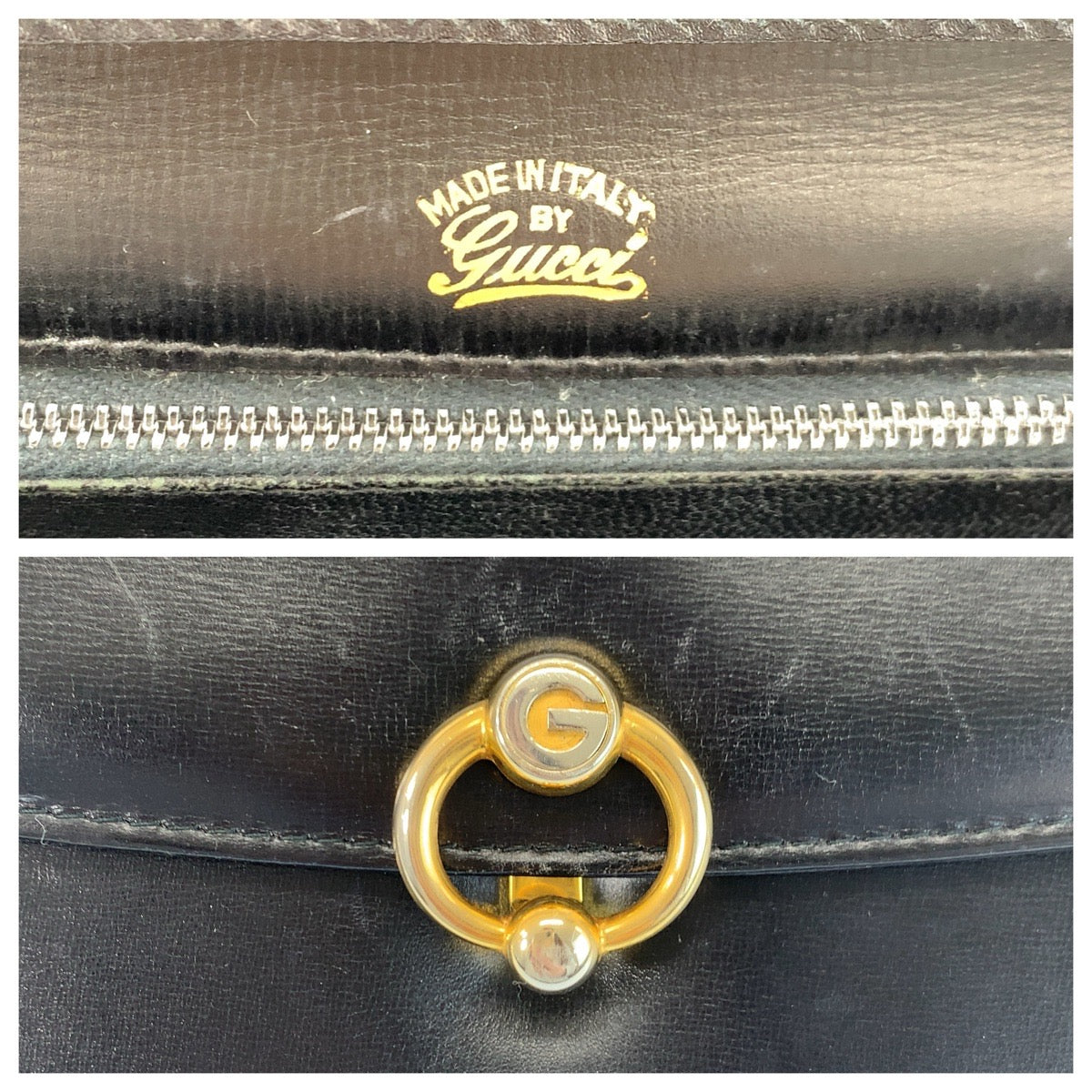 23466
GUCCI グッチ ヴィンテージ オールドグッチ ブラック 黒 ゴールド金具 レザー ショルダーバッグ ポシェット レディース AB21