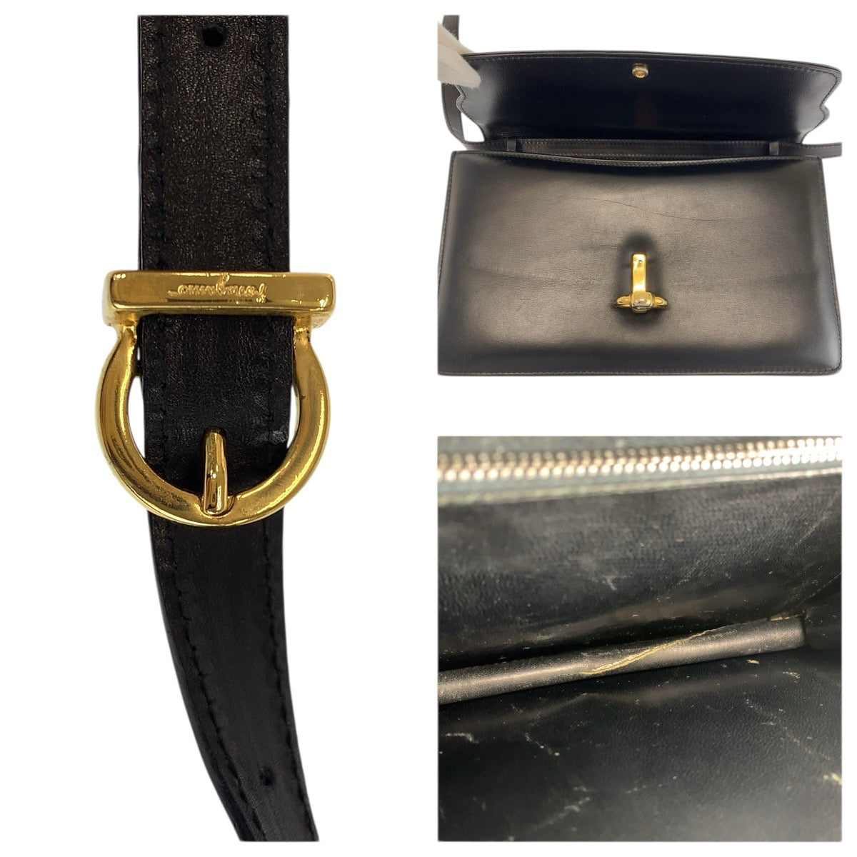 23466
GUCCI グッチ ヴィンテージ オールドグッチ ブラック 黒 ゴールド金具 レザー ショルダーバッグ ポシェット レディース AB21