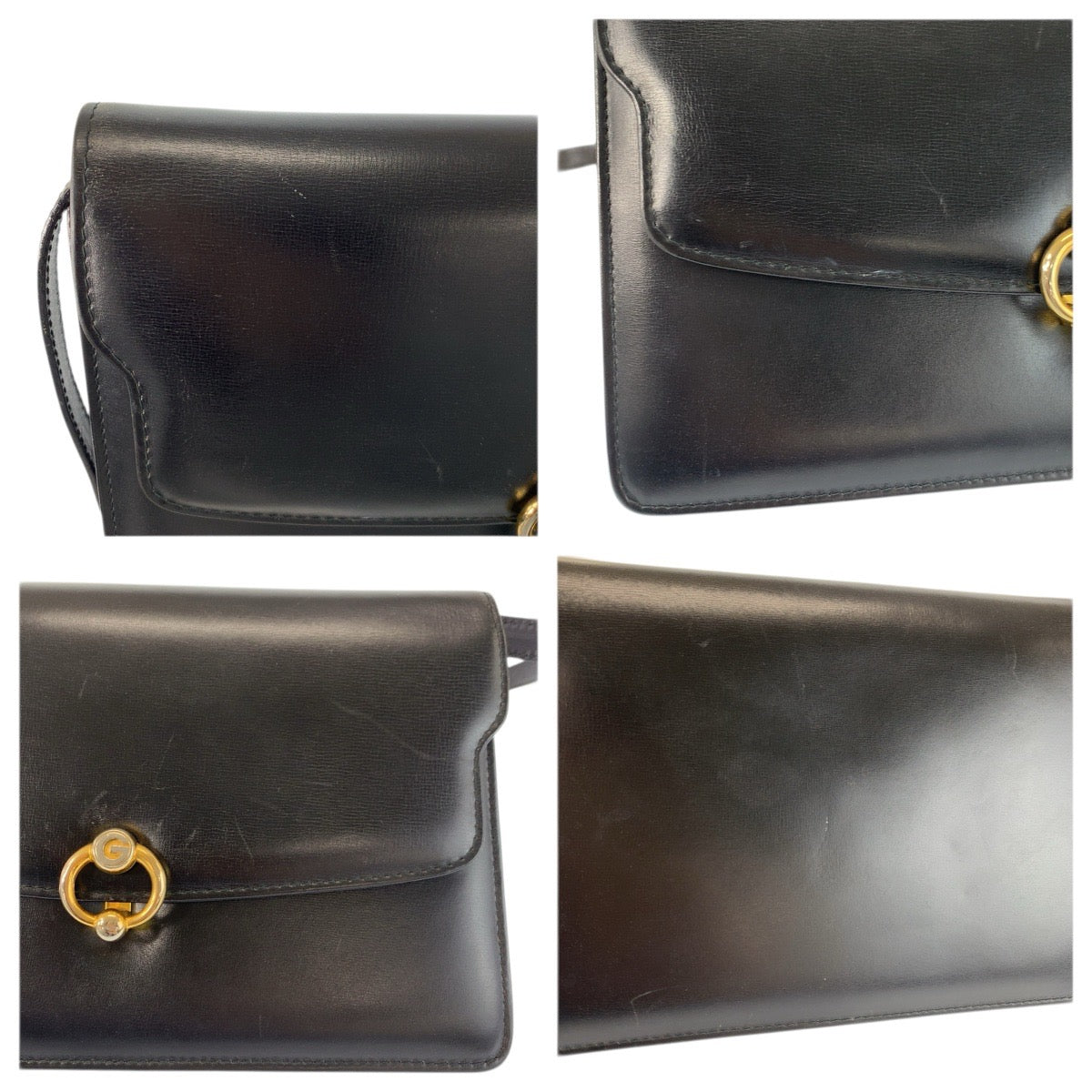 23466
GUCCI グッチ ヴィンテージ オールドグッチ ブラック 黒 ゴールド金具 レザー ショルダーバッグ ポシェット レディース AB21