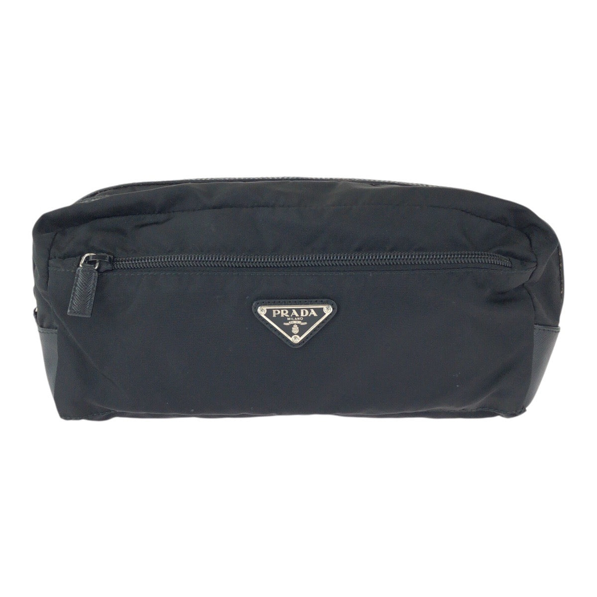 23467
PRADA プラダ テスート サフィアーノ 三角ロゴプレート ブラック 黒 シルバー金具 ナイロン / レザー クラッチバッグ セカンドバッグ 男女兼用 レディース AB23