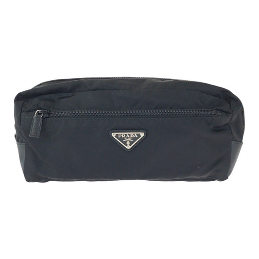 23467
PRADA プラダ テスート サフィアーノ 三角ロゴプレート ブラック 黒 シルバー金具 ナイロン / レザー クラッチバッグ セカンドバッグ 男女兼用 レディース AB23