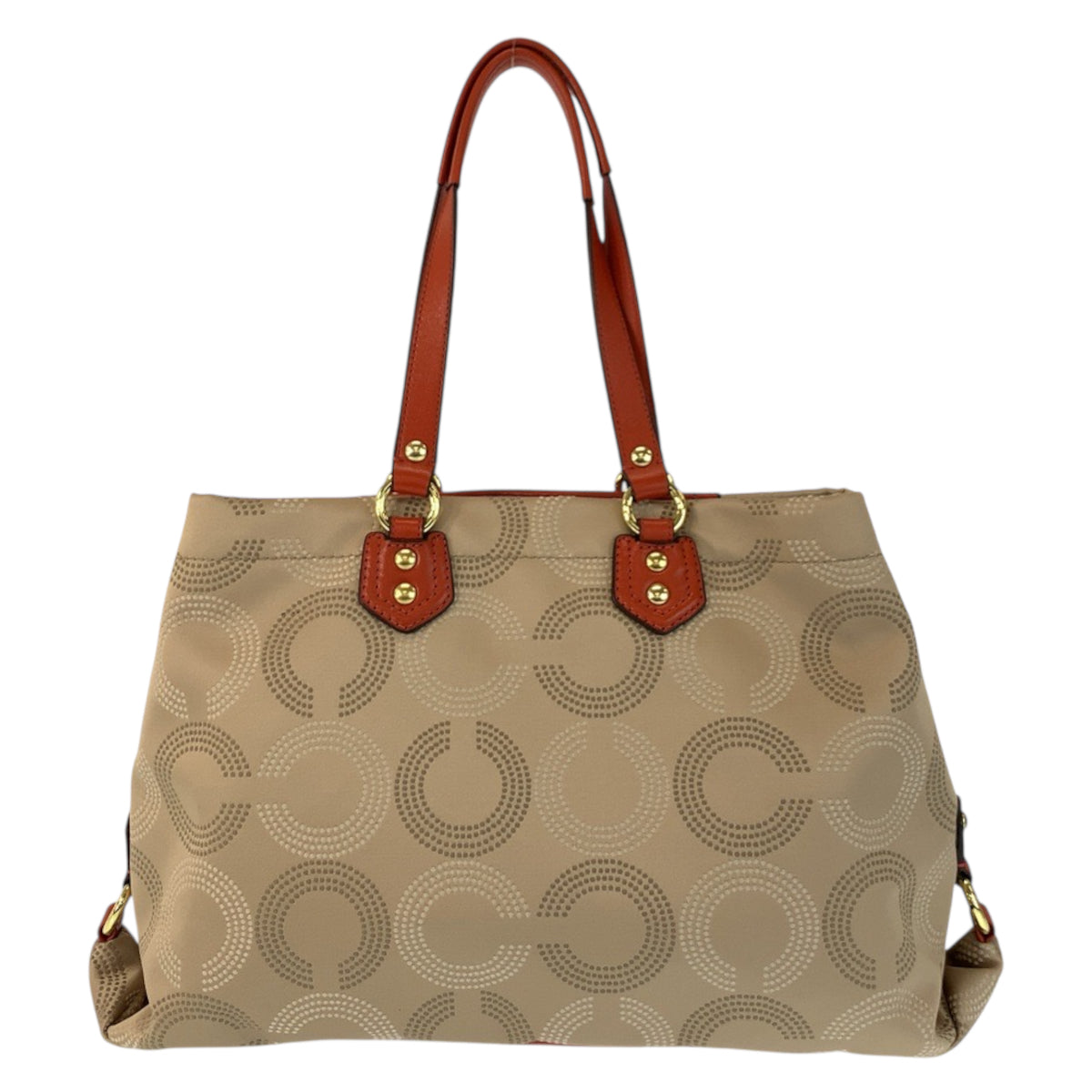23470
COACH コーチ オプアート ベージュ オレンジ ゴールド金具 キャンバス / レザー F20049 トートバッグ ショルダーバッグ レディース A