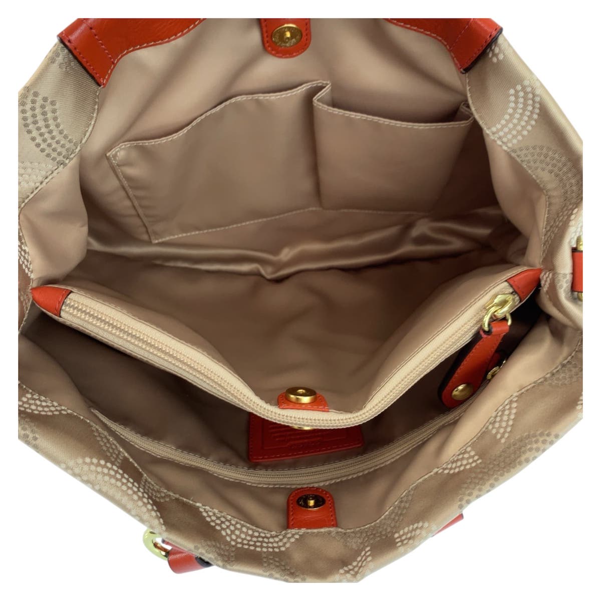 23470
COACH コーチ オプアート ベージュ オレンジ ゴールド金具 キャンバス / レザー F20049 トートバッグ ショルダーバッグ レディース A