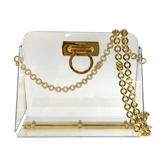 23474
Salvatore Ferragamo サルヴァトーレフェラガモ ガンチーニ クリア ゴールド金具 プラスチック チェーンショルダーバッグ レディース ABP70