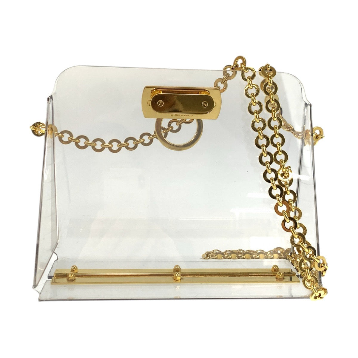 23474
Salvatore Ferragamo サルヴァトーレフェラガモ ガンチーニ クリア ゴールド金具 プラスチック チェーンショルダーバッグ レディース ABP70