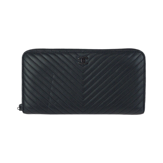23479
CHANEL シャネル シェブロンVステッチ ココマーク ブラック 黒 ガンメタ金具 ラムスキン 長財布 ラウンドファスナー レディース A75