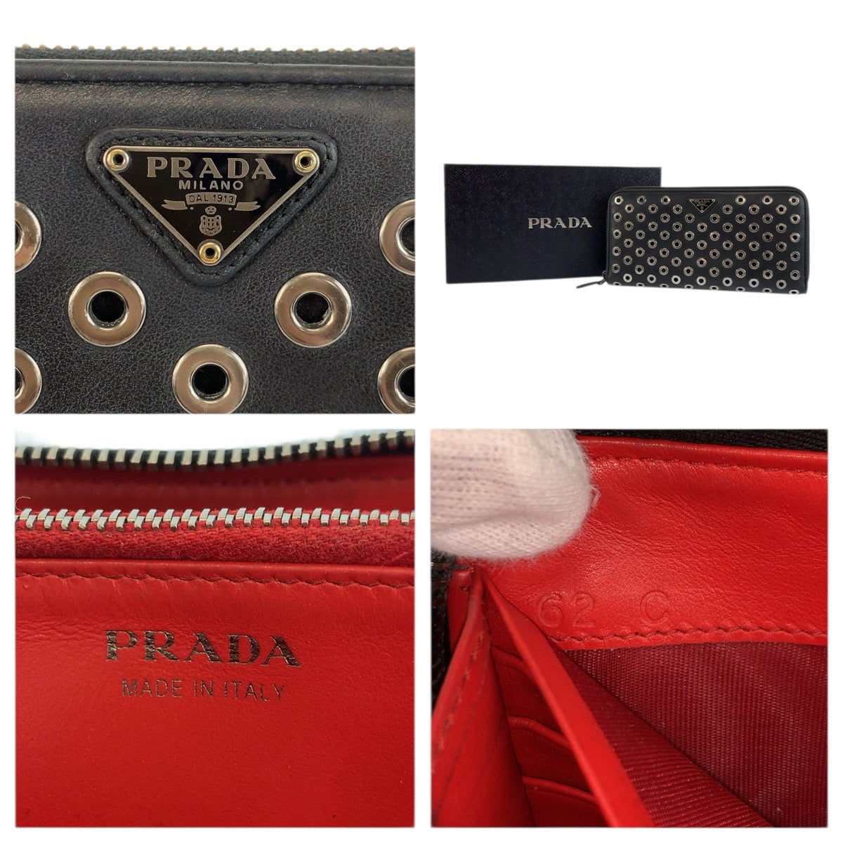 23492
PRADA プラダ パンチング 三角ロゴプレート ブラック 黒 シルバー金具 レザー 長財布 ロングウォレット メンズ AB22