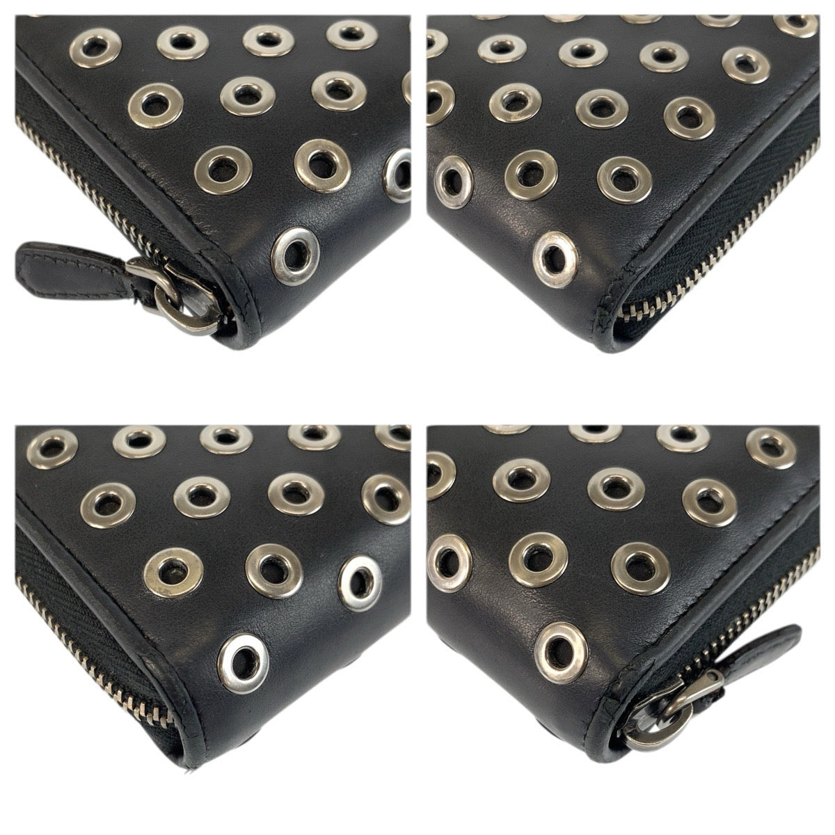 23492
PRADA プラダ パンチング 三角ロゴプレート ブラック 黒 シルバー金具 レザー 長財布 ロングウォレット メンズ AB22