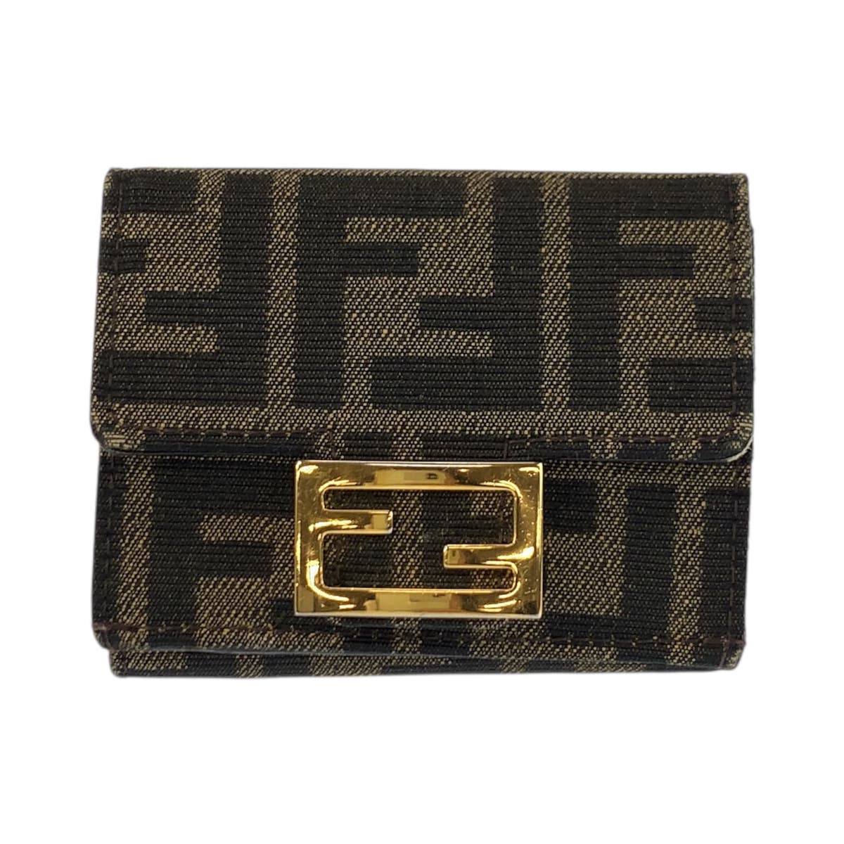 23493
FENDI フェンディ ズッカ バゲット マイクロ ブラウン ゴールド金具 キャンバス / レザー 8M0395 折り財布 コンパクトウォレット レディース ABP30