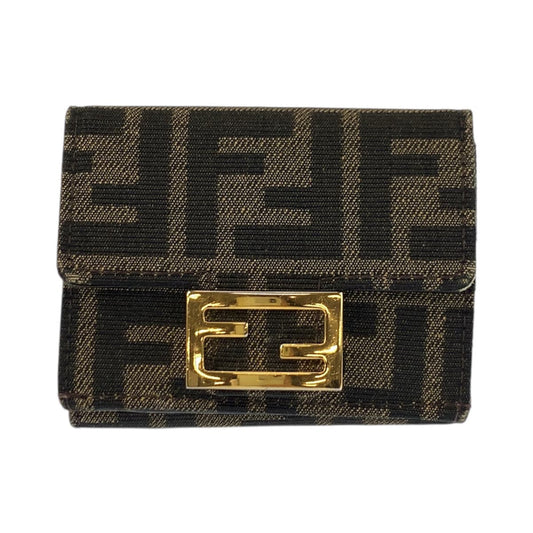 23493
FENDI フェンディ ズッカ バゲット マイクロ ブラウン ゴールド金具 キャンバス / レザー 8M0395 折り財布 コンパクトウォレット レディース ABP30