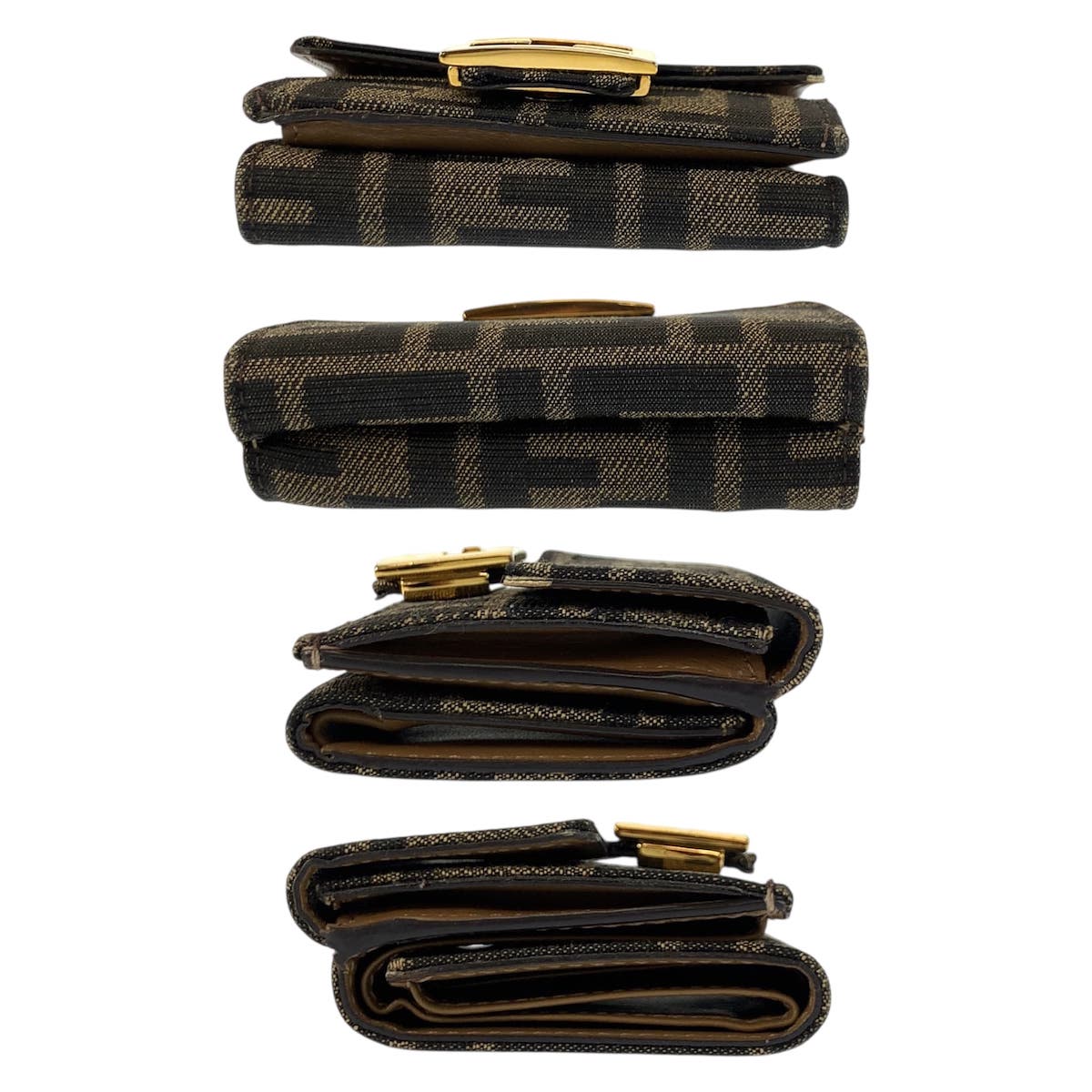 23493
FENDI フェンディ ズッカ バゲット マイクロ ブラウン ゴールド金具 キャンバス / レザー 8M0395 折り財布 コンパクトウォレット レディース ABP30