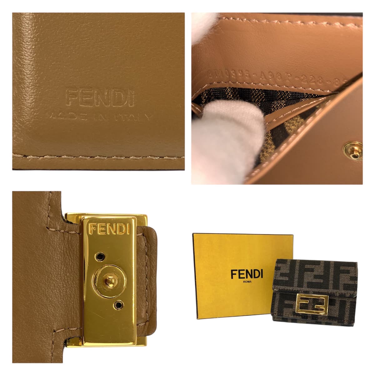 23493
FENDI フェンディ ズッカ バゲット マイクロ ブラウン ゴールド金具 キャンバス / レザー 8M0395 折り財布 コンパクトウォレット レディース ABP30