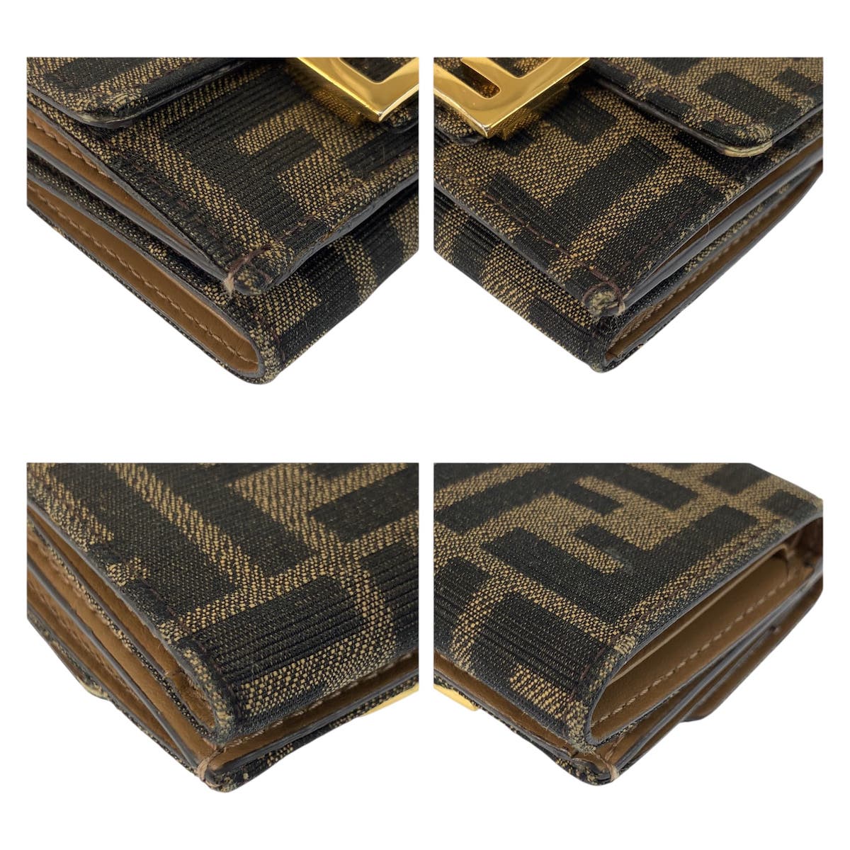 23493
FENDI フェンディ ズッカ バゲット マイクロ ブラウン ゴールド金具 キャンバス / レザー 8M0395 折り財布 コンパクトウォレット レディース ABP30