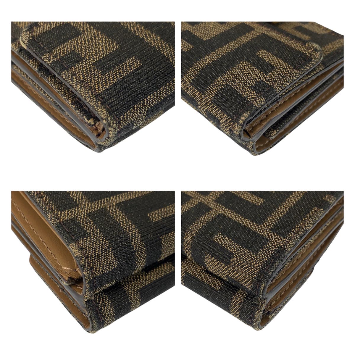 23493
FENDI フェンディ ズッカ バゲット マイクロ ブラウン ゴールド金具 キャンバス / レザー 8M0395 折り財布 コンパクトウォレット レディース ABP30