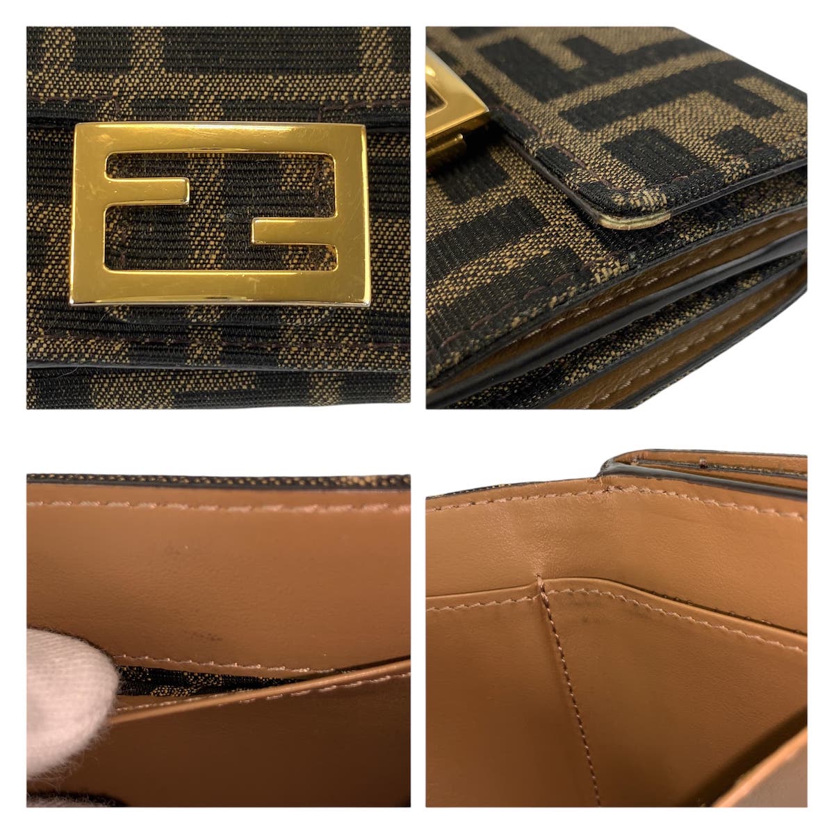 23493
FENDI フェンディ ズッカ バゲット マイクロ ブラウン ゴールド金具 キャンバス / レザー 8M0395 折り財布 コンパクトウォレット レディース ABP30