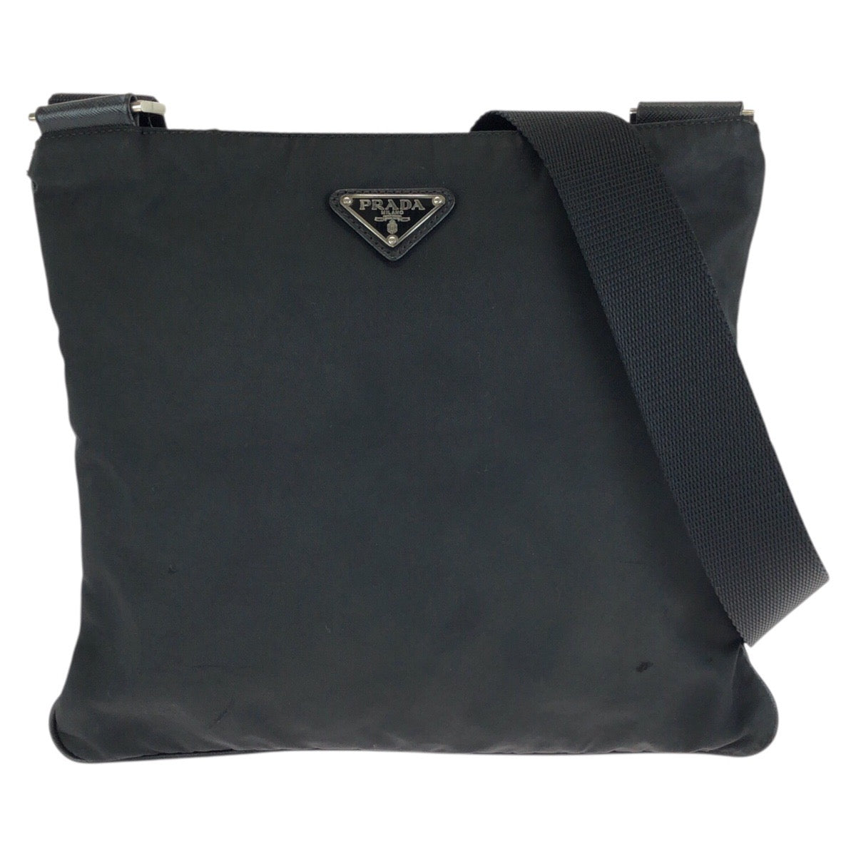 23494
PRADA プラダ テスート サフィアーノ 三角ロゴプレート ブラック 黒 シルバー金具 ナイロン / レザー ショルダーバッグ メッセンジャーバッグ レディース ABP35