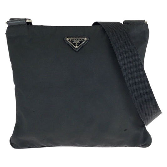 23494
PRADA プラダ テスート サフィアーノ 三角ロゴプレート ブラック 黒 シルバー金具 ナイロン / レザー ショルダーバッグ メッセンジャーバッグ レディース ABP35