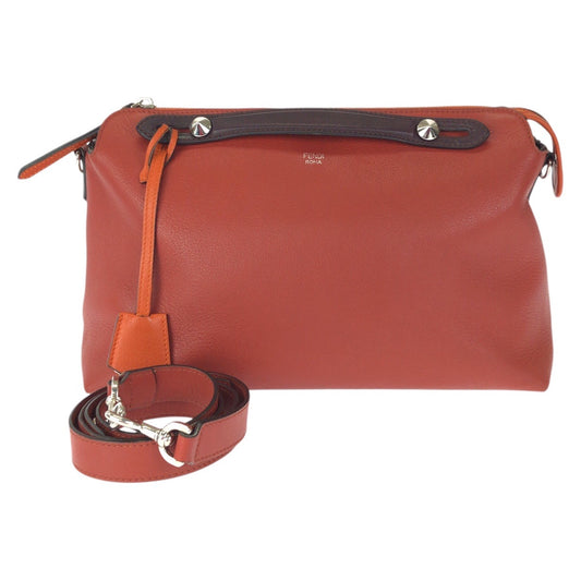 23496
FENDI フェンディ バイ ザ ウェイ ２way ラージ オレンジ ブラウン シルバー金具 レザー ショルダーバッグ ハンドバッグ レディース ABP48