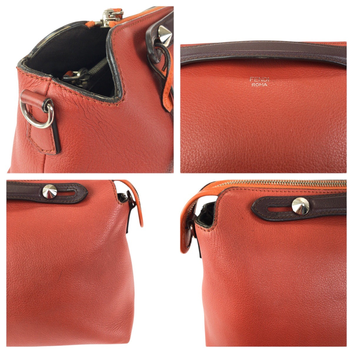 23496
FENDI フェンディ バイ ザ ウェイ ２way ラージ オレンジ ブラウン シルバー金具 レザー ショルダーバッグ ハンドバッグ レディース ABP48