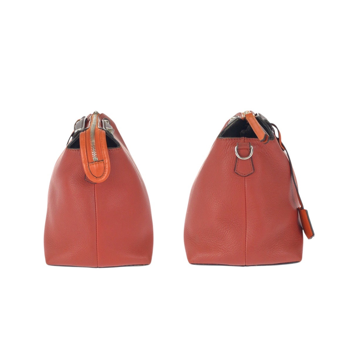 23496
FENDI フェンディ バイ ザ ウェイ ２way ラージ オレンジ ブラウン シルバー金具 レザー ショルダーバッグ ハンドバッグ レディース ABP48