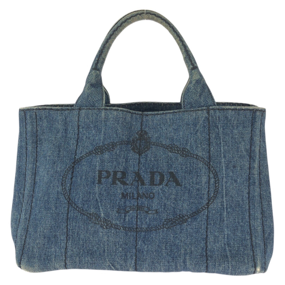23498
PRADA プラダ カナパ 三角ロゴプレート ブルー ゴールド金具 デニム トートバッグ ハンドバッグ レディース AB42
