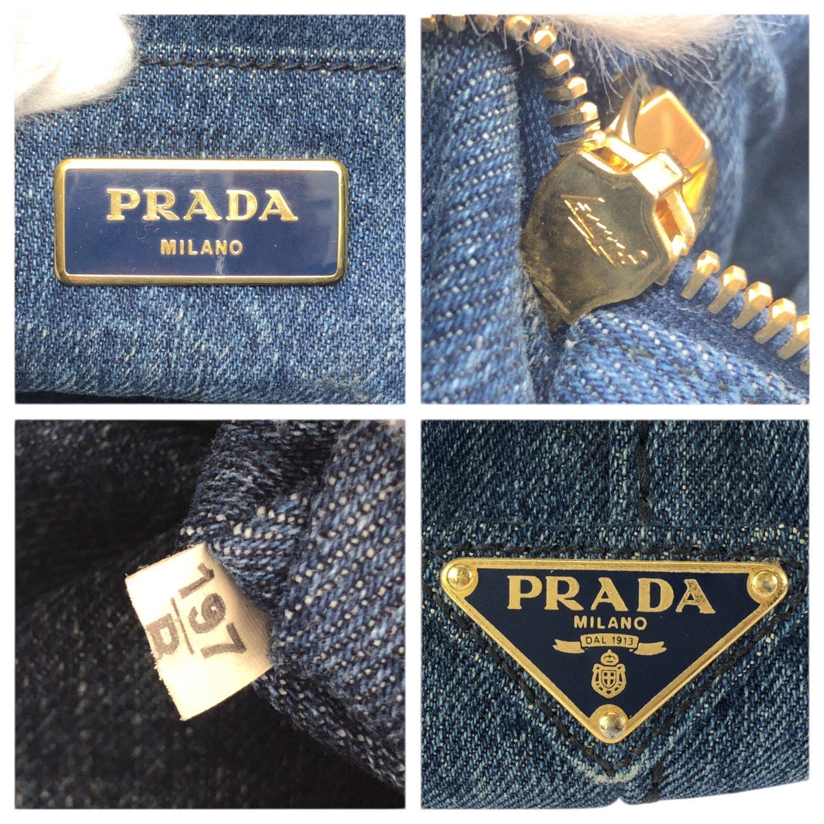 23498
PRADA プラダ カナパ 三角ロゴプレート ブルー ゴールド金具 デニム トートバッグ ハンドバッグ レディース AB42