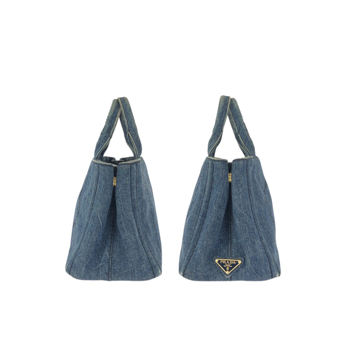 23498
PRADA プラダ カナパ 三角ロゴプレート ブルー ゴールド金具 デニム トートバッグ ハンドバッグ レディース AB42