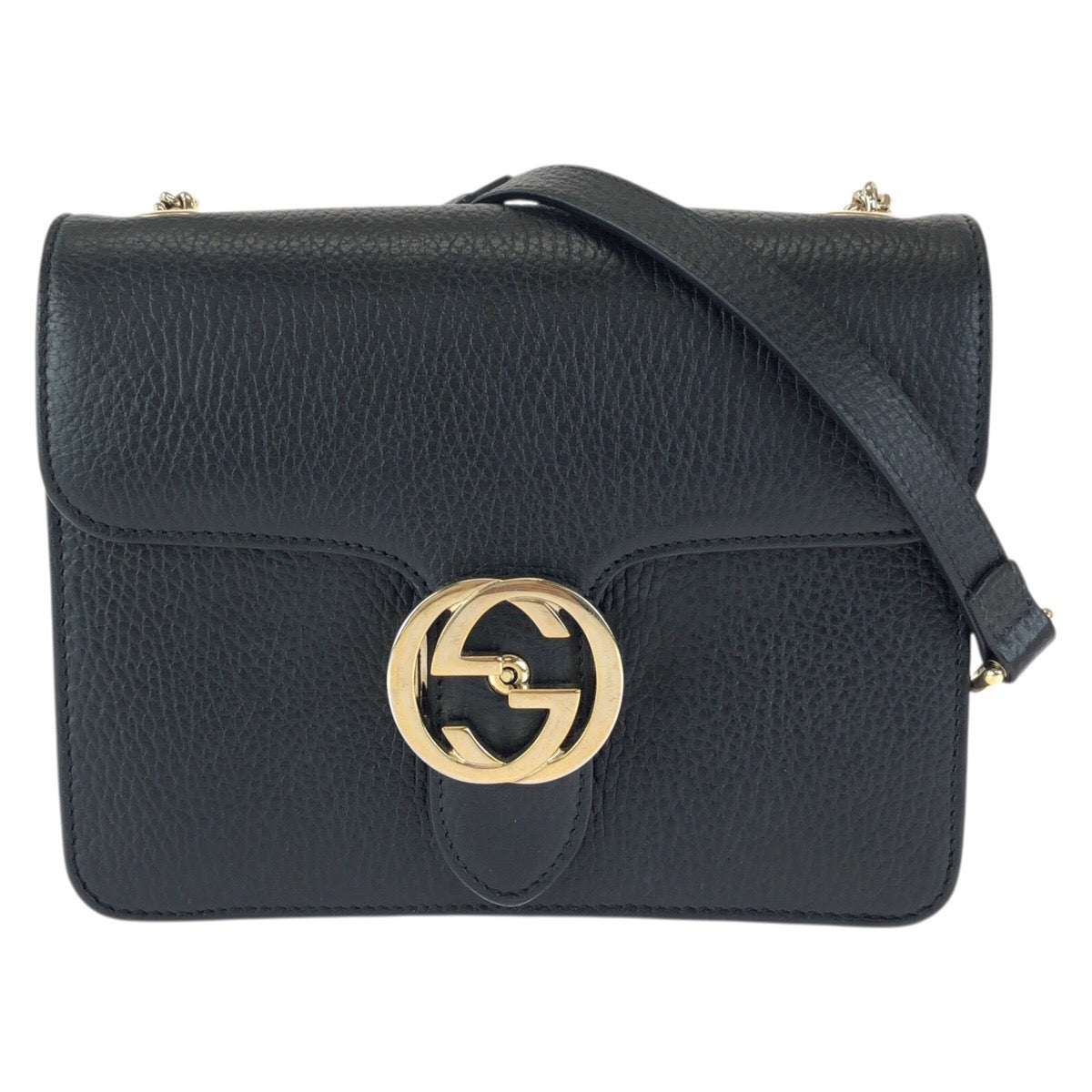 23500
GUCCI グッチ インターロッキングG ブラック 黒 ゴールド金具 レザー 510304 チェーンショルダーバッグ レディース AB60