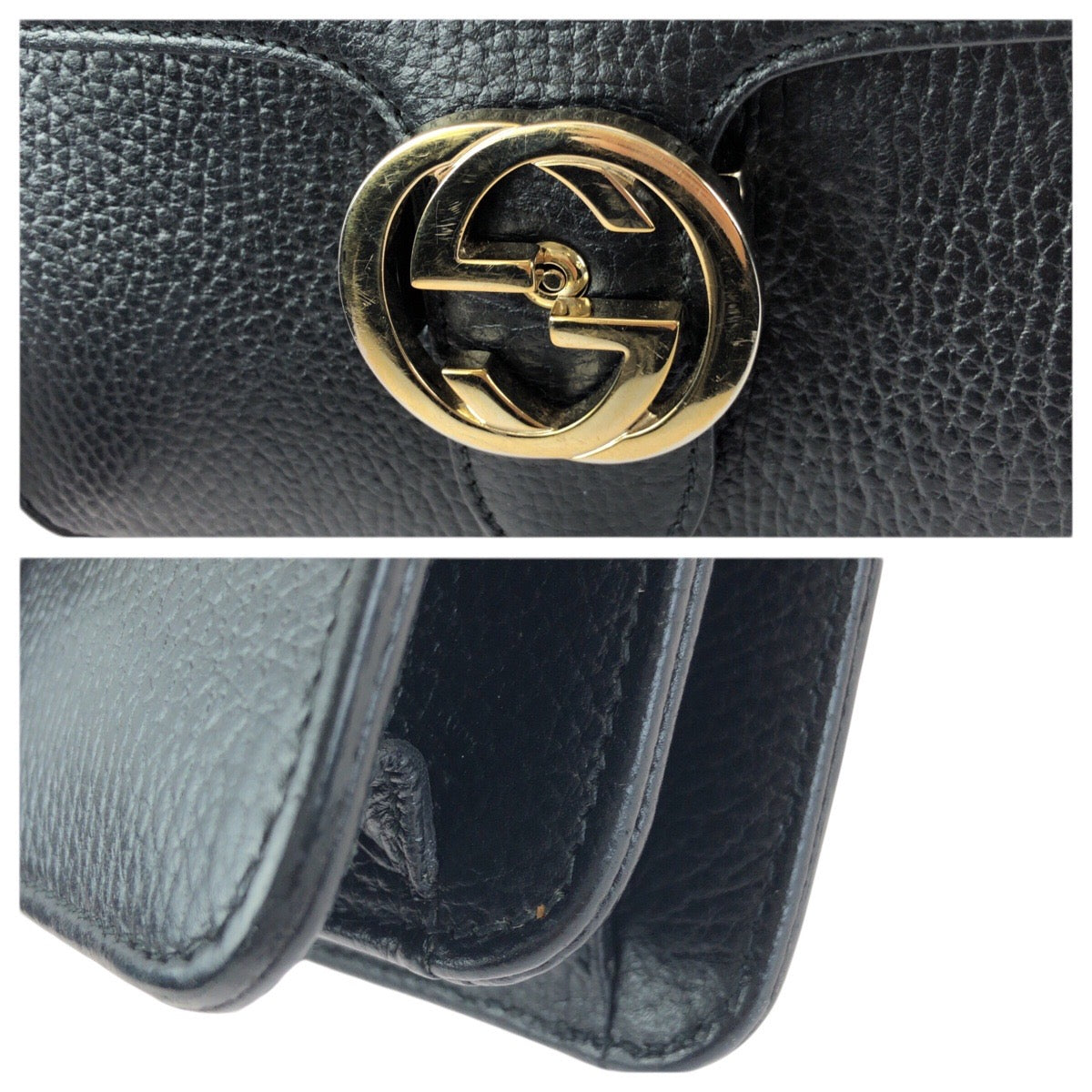 23500
GUCCI グッチ インターロッキングG ブラック 黒 ゴールド金具 レザー 510304 チェーンショルダーバッグ レディース AB60
