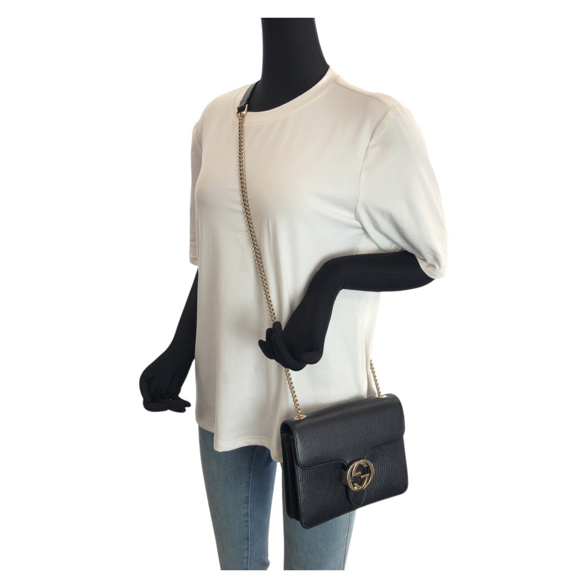 23500
GUCCI グッチ インターロッキングG ブラック 黒 ゴールド金具 レザー 510304 チェーンショルダーバッグ レディース AB60
