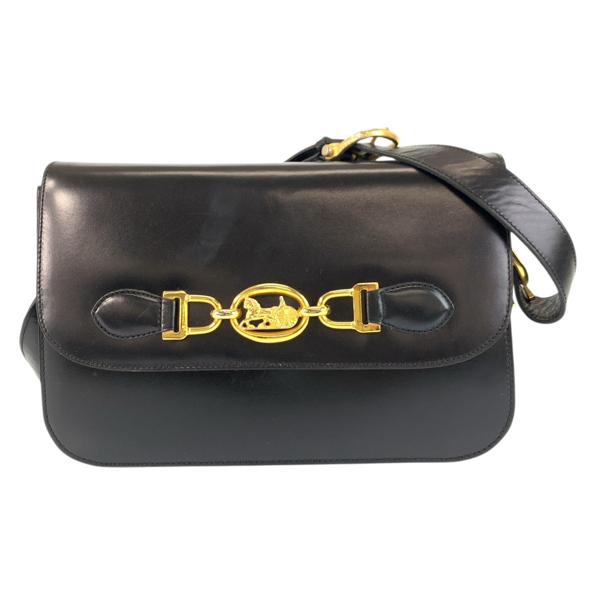 23501
CELINE セリーヌ ヴィンテージ 馬車ロゴ ホースキャリッジ ブラック 黒 ゴールド金具 レザー ショルダーバッグ レディース ABP70
