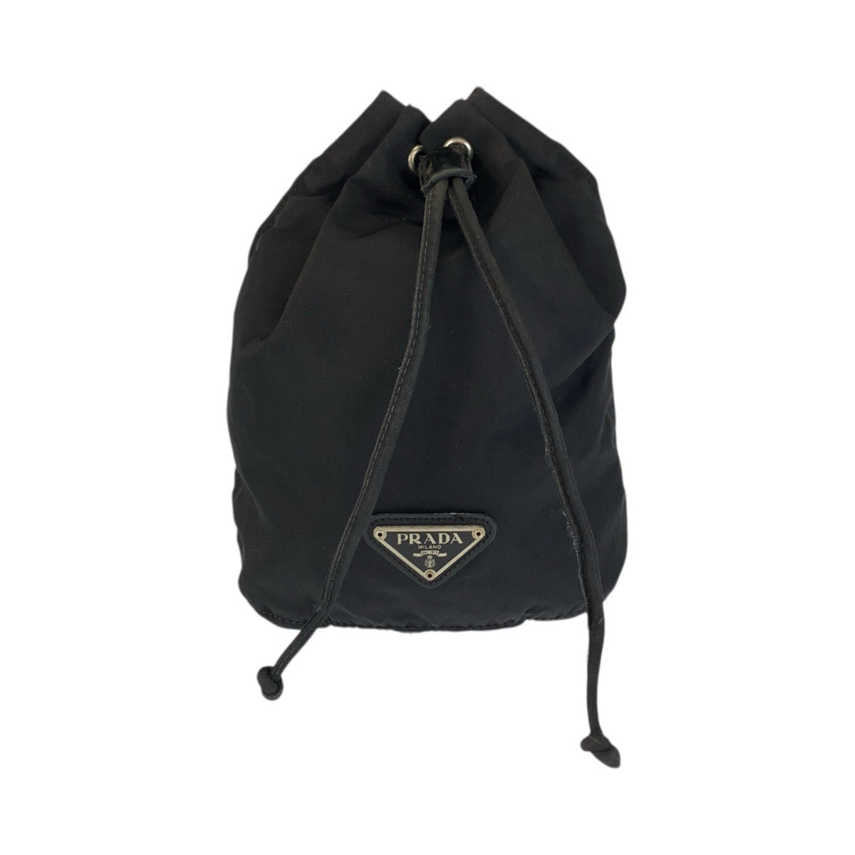 23502
PRADA プラダ テスート 三角ロゴプレート ブラック 黒 シルバー金具 ナイロン ポーチ 巾着 レディース AB28