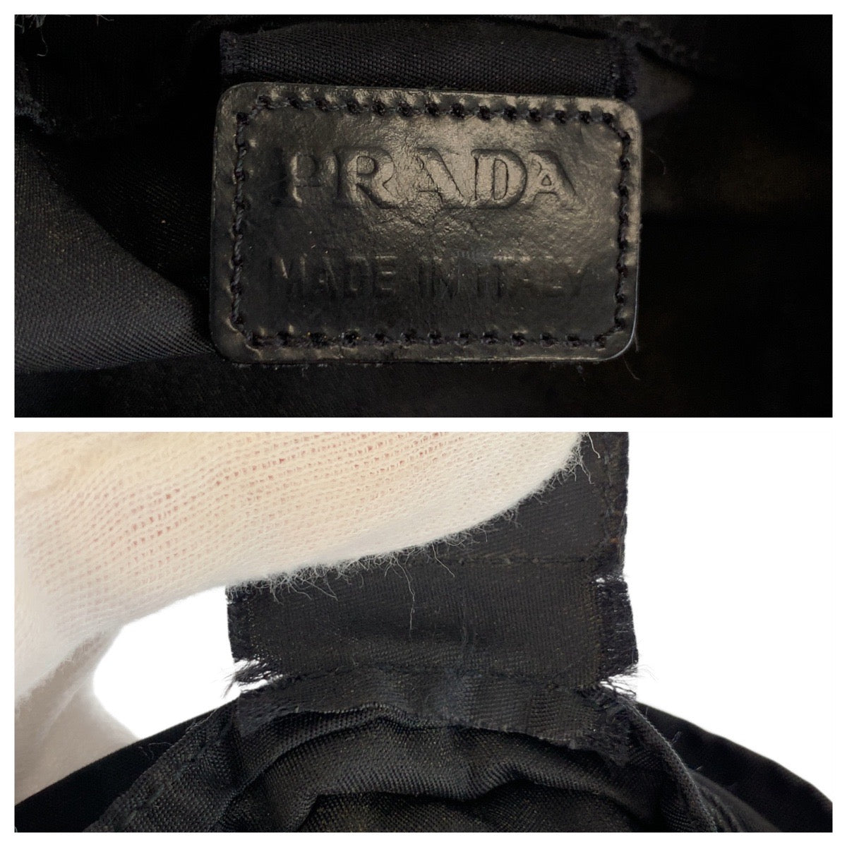 23502
PRADA プラダ テスート 三角ロゴプレート ブラック 黒 シルバー金具 ナイロン ポーチ 巾着 レディース AB28