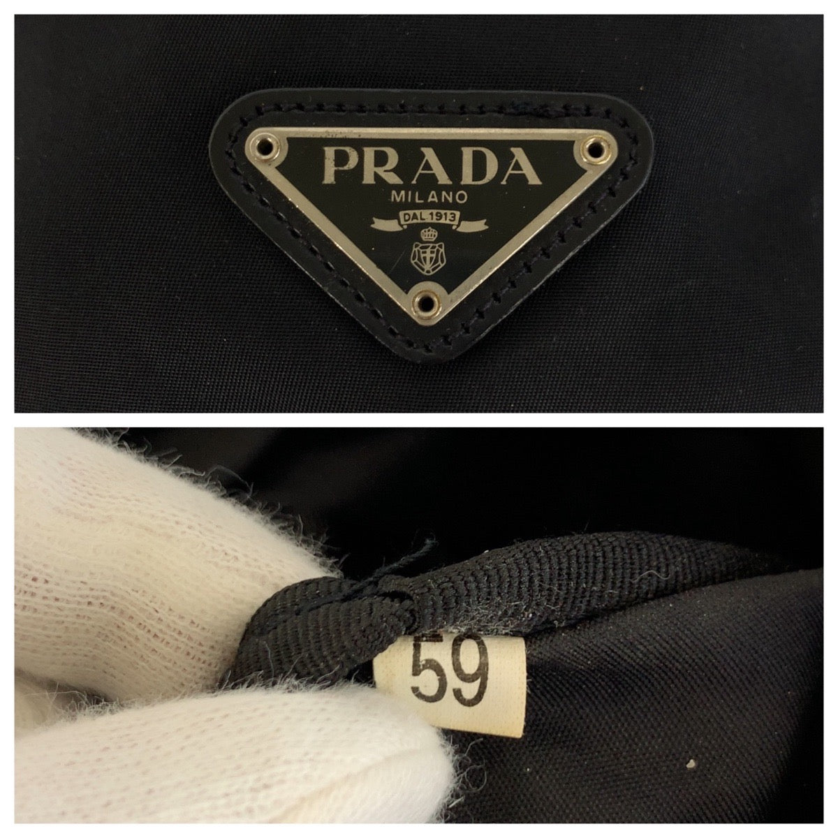 23502
PRADA プラダ テスート 三角ロゴプレート ブラック 黒 シルバー金具 ナイロン ポーチ 巾着 レディース AB28