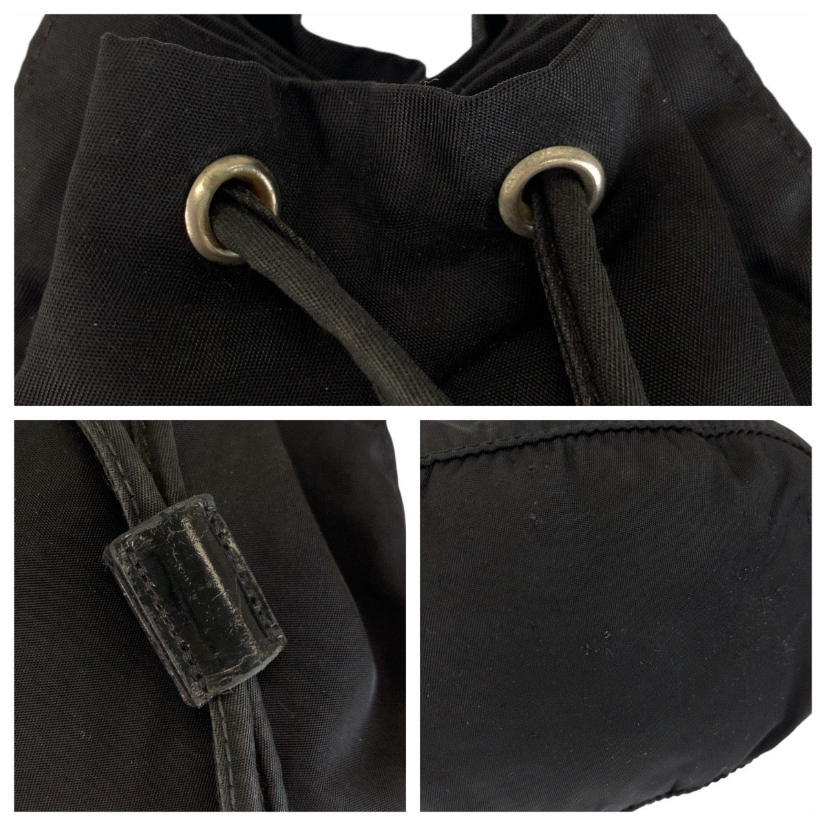 23502
PRADA プラダ テスート 三角ロゴプレート ブラック 黒 シルバー金具 ナイロン ポーチ 巾着 レディース AB28
