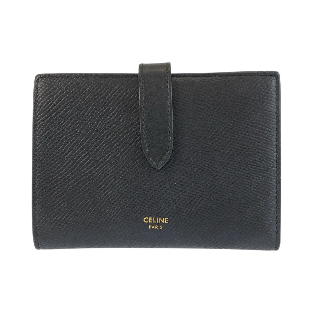23503
CELINE セリーヌ ミディアムストラップウォレット ブラック 黒 レザー 折り財布 コンパクトウォレット レディース ABP28