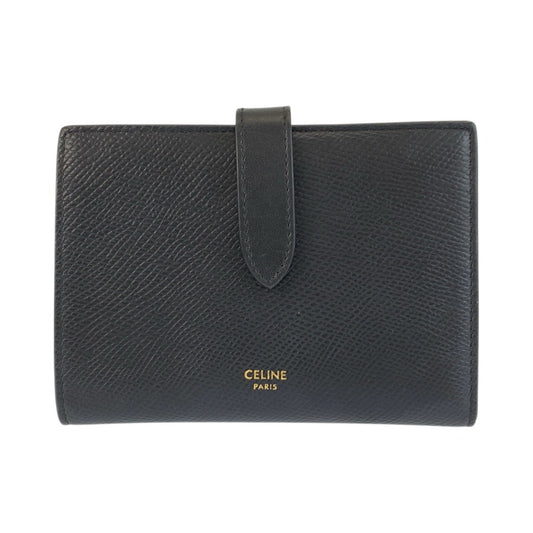 23503
CELINE セリーヌ ミディアムストラップウォレット ブラック 黒 レザー 折り財布 コンパクトウォレット レディース ABP28