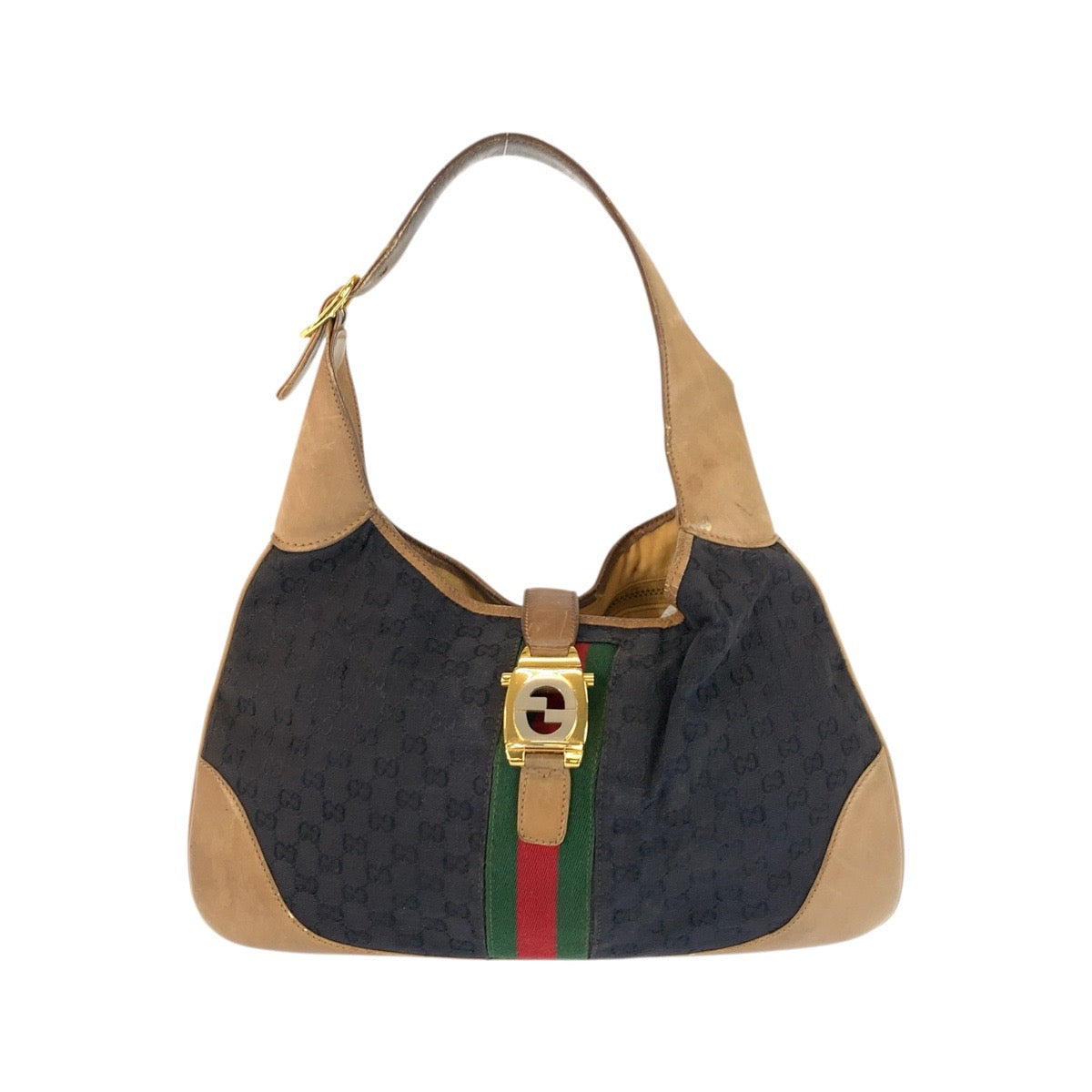 23505
GUCCI グッチ シェリーライン ブラック ブラウン ゴールド金具 GGキャンバス / レザー ショルダーバッグ ホーボー レディース AB35
