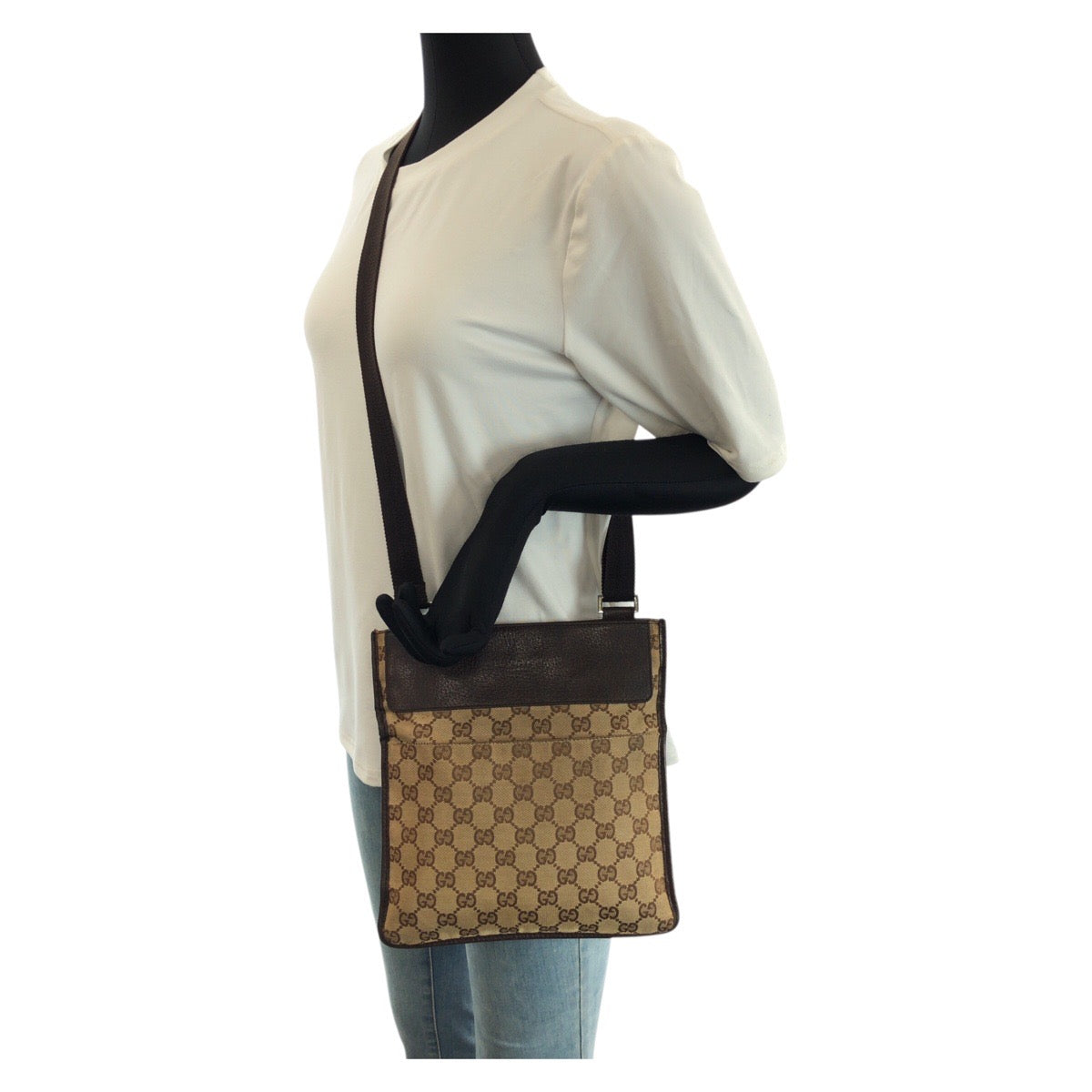 23506
GUCCI グッチ ベージュ ダークブラウン GGキャンバス / レザー 27639 ショルダーバッグ ポシェット レディース AB30