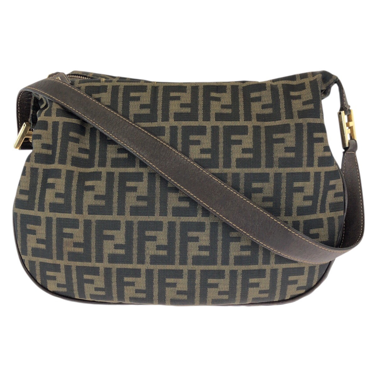 23508
FENDI フェンディ ズッカ ダークブラウン ゴールド金具 キャンバス / レザー ショルダーバッグ メッセンジャーバッグ レディース AB35