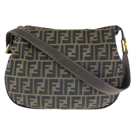 23508
FENDI フェンディ ズッカ ダークブラウン ゴールド金具 キャンバス / レザー ショルダーバッグ メッセンジャーバッグ レディース AB35